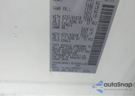 2020 Nissan Pathfinder Sv 2Wd from USA, damaged, VIN 5N1DR2BN0LC650618